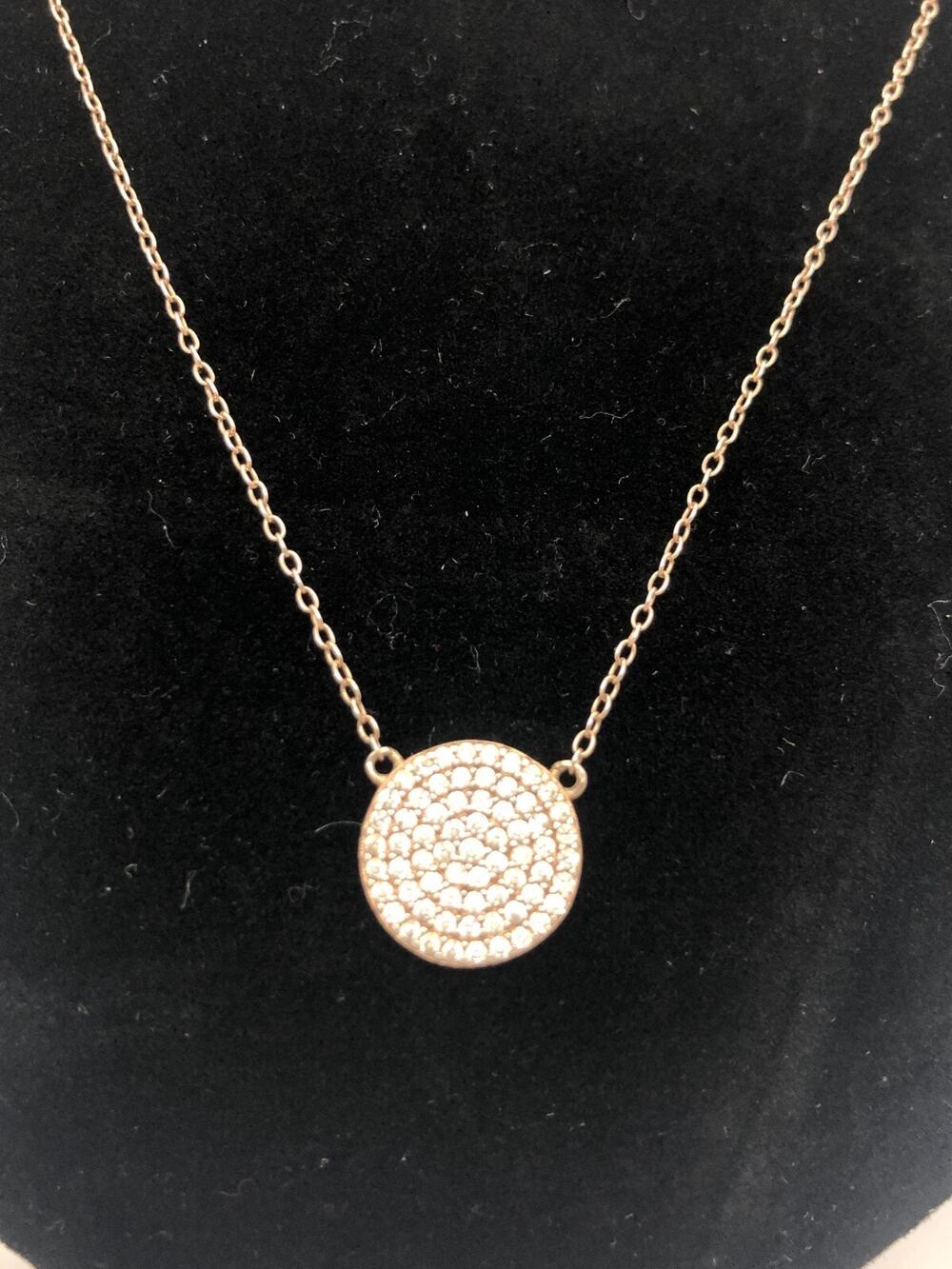 925 Sterling Silver Prong Set Gems Pavé Disc Pendant 17-19 in Necklace